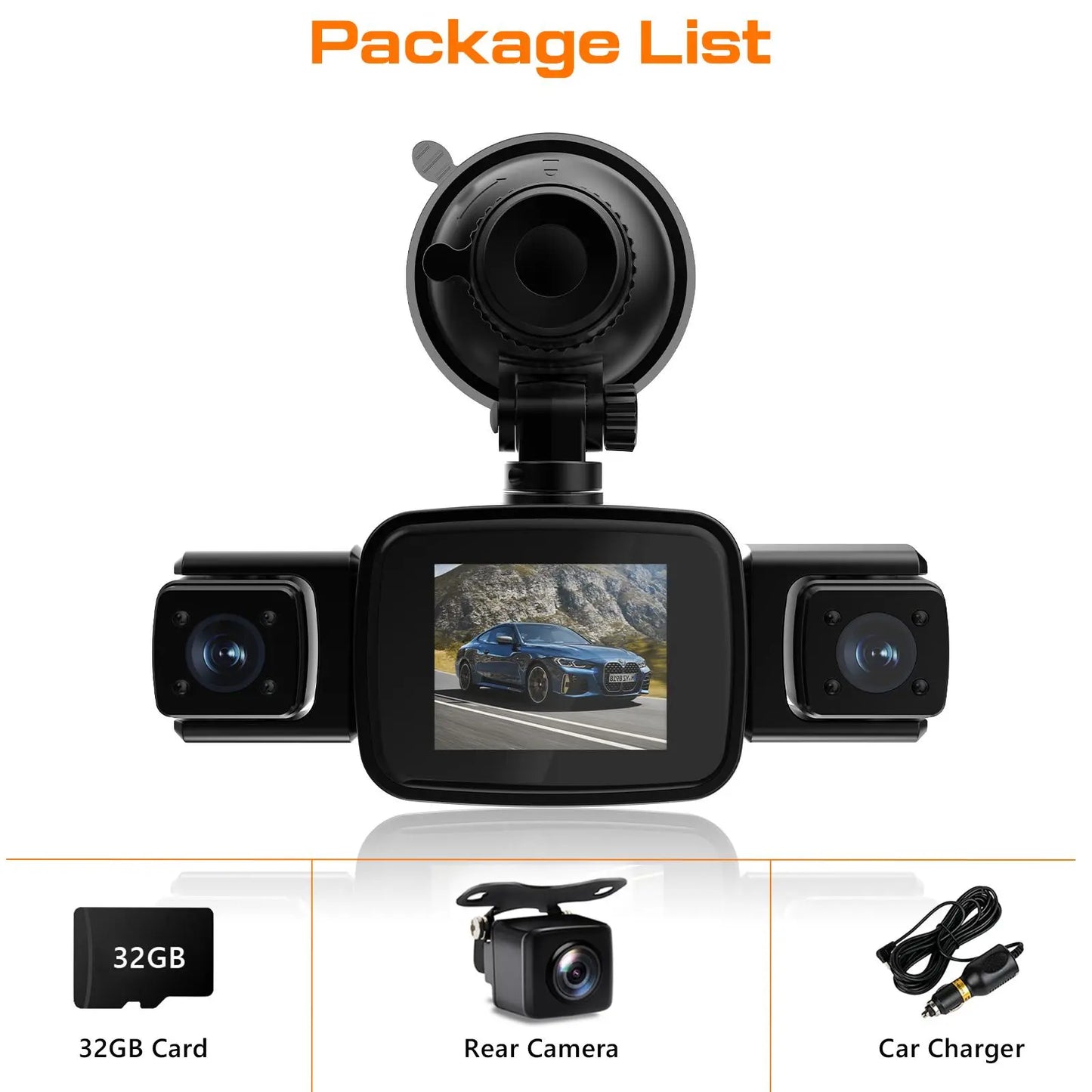 【PASLDA】4 Channel Dash Cam, 4-Lens 360° All-Round Car Monitor | Built-In Wifi & Included 64GB Memory Card | HDR High Clarity Night Vision | Plug & Play, No Built-In Battery | Vehicle Security Car DVR