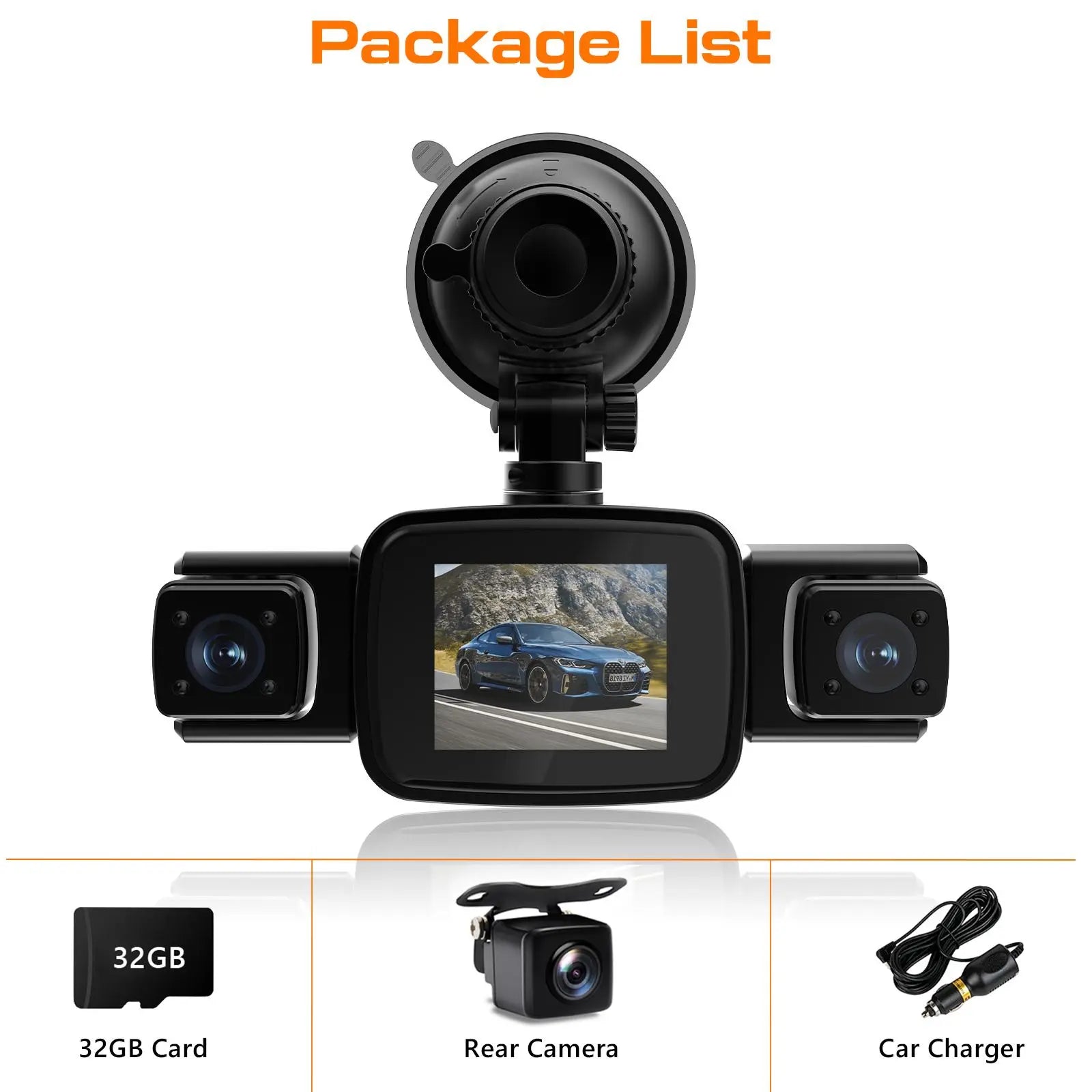 【PASLDA】4 Channel Dash Cam, 4-Lens 360° All-Round Car Monitor | Built-In Wifi & Included 64GB Memory Card | HDR High Clarity Night Vision | Plug & Play, No Built-In Battery | Vehicle Security Car DVR