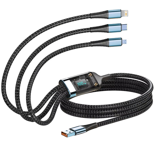 Cabo Carregamento Rapido 100W 3 Em 1