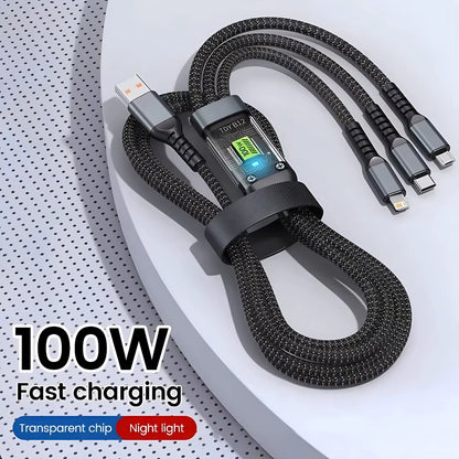 Cabo Carregamento Rapido 100W 3 Em 1