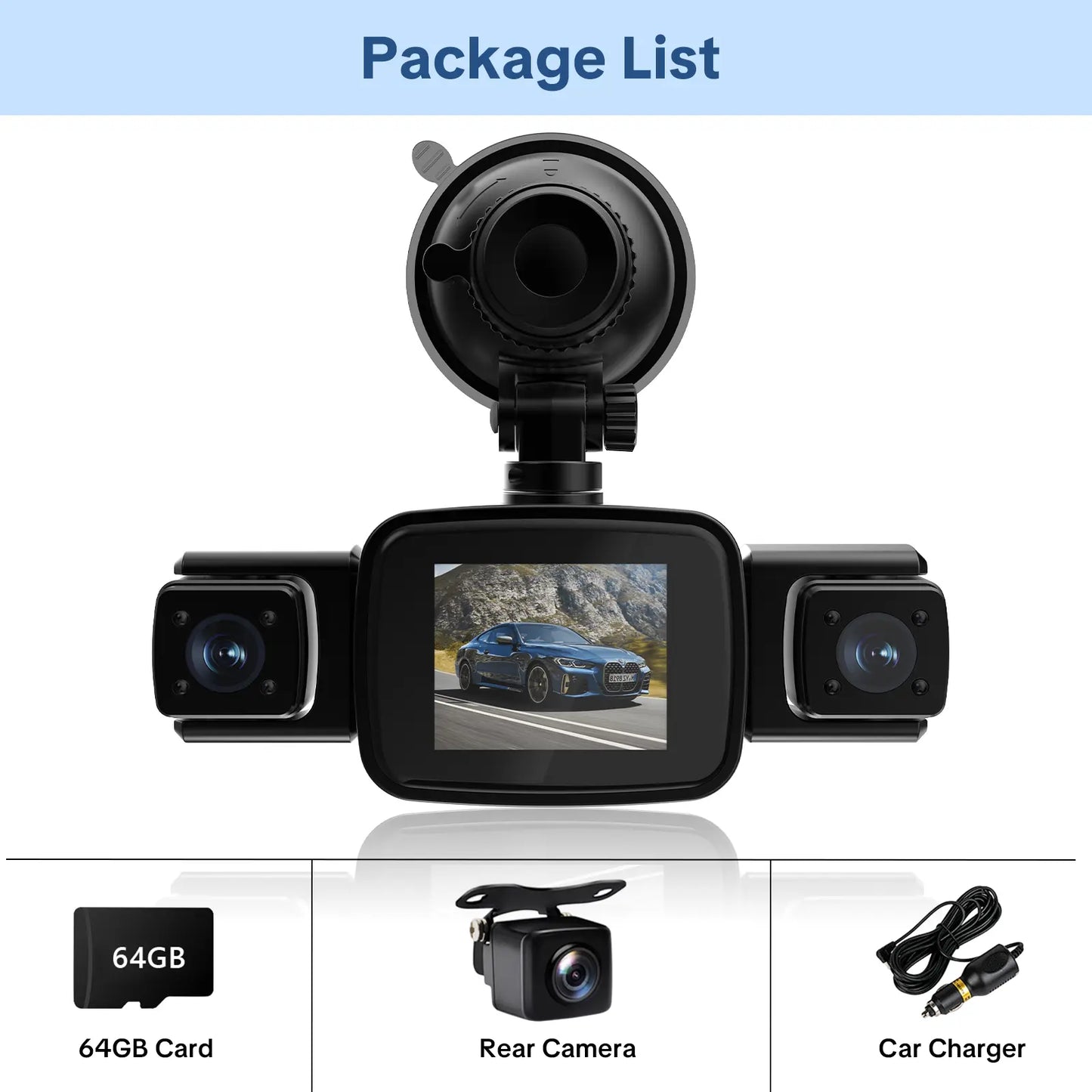 【PASLDA】4 Channel Dash Cam, 4-Lens 360° All-Round Car Monitor | Built-In Wifi & Included 64GB Memory Card | HDR High Clarity Night Vision | Plug & Play, No Built-In Battery | Vehicle Security Car DVR