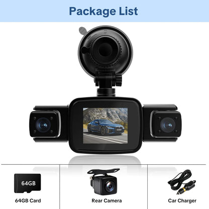 【PASLDA】4 Channel Dash Cam, 4-Lens 360° All-Round Car Monitor | Built-In Wifi & Included 64GB Memory Card | HDR High Clarity Night Vision | Plug & Play, No Built-In Battery | Vehicle Security Car DVR